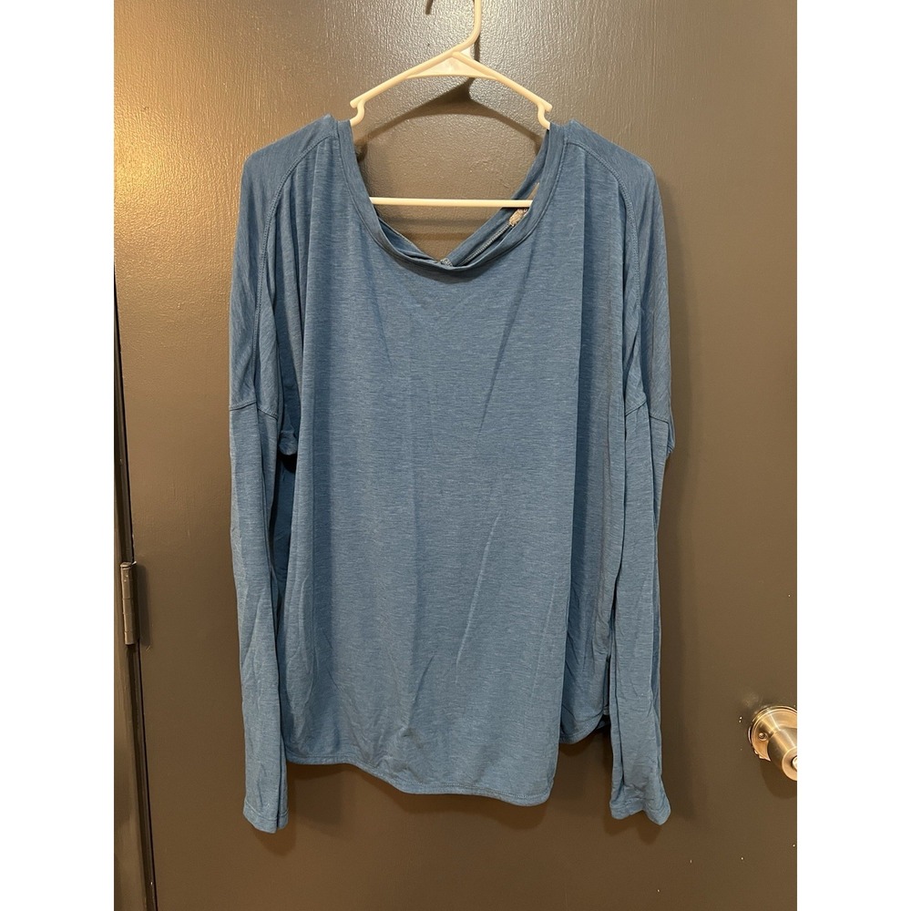 Prana Top Womens Size XL Blue Long Sleeve Keyhole Back Casual Comfort